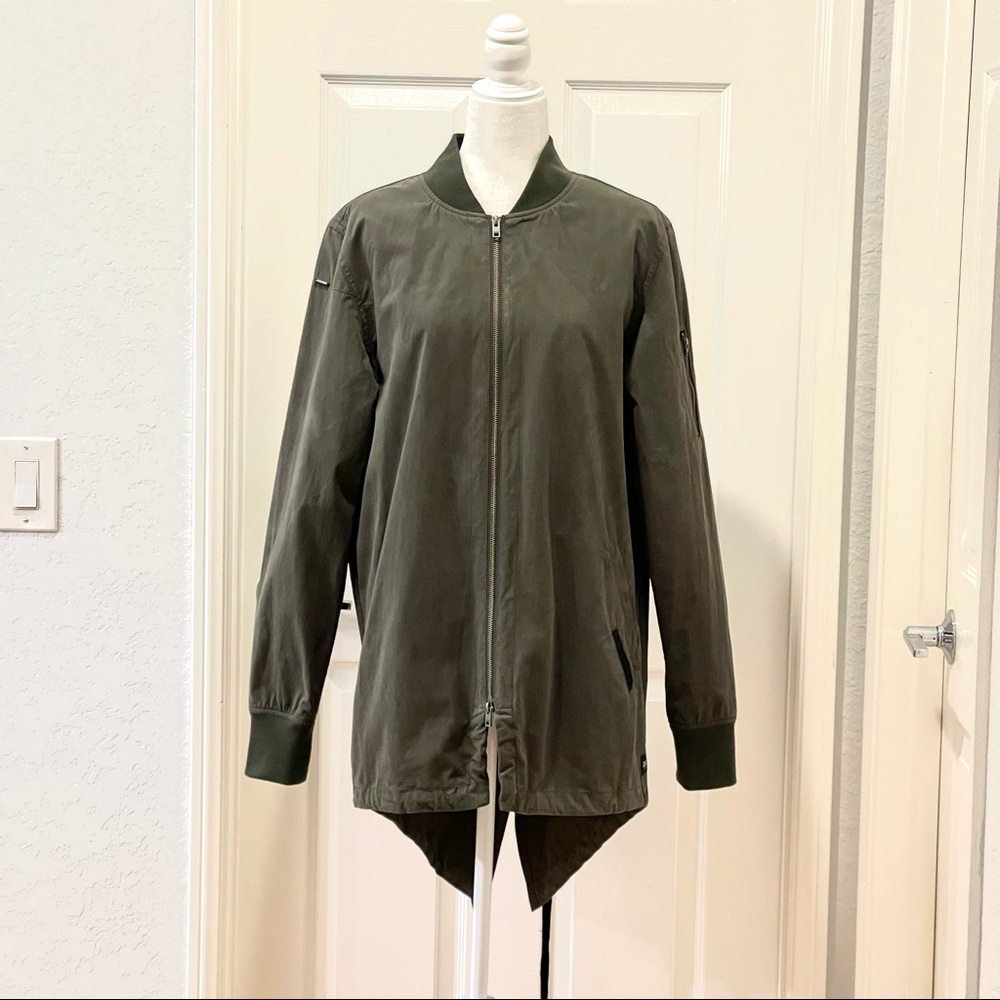 Zanerobe Mens Bomber Jacket with Back Tie in Army Green Size M